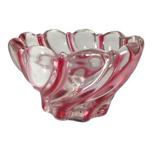 Vintage MIKASA CRYSTAL Red Peppermint Swirl Bowl Candy Nut Dish